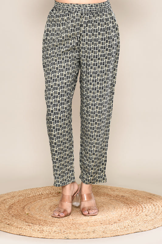 Midnight Blue Floral Printed 2 Pc Set with High Slit and Printed Pants