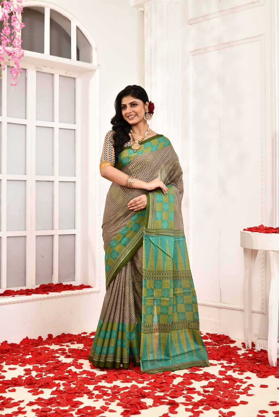 Saranya - GREEN 100% Organic Cotton Saree