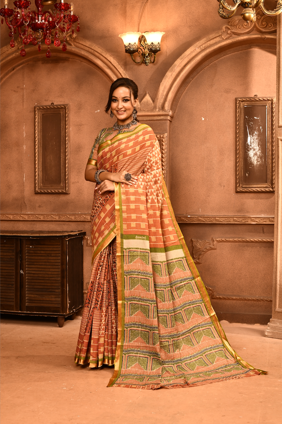 Roopkaantha Mrittika- Orange 100% Organic Cotton Saree with BP