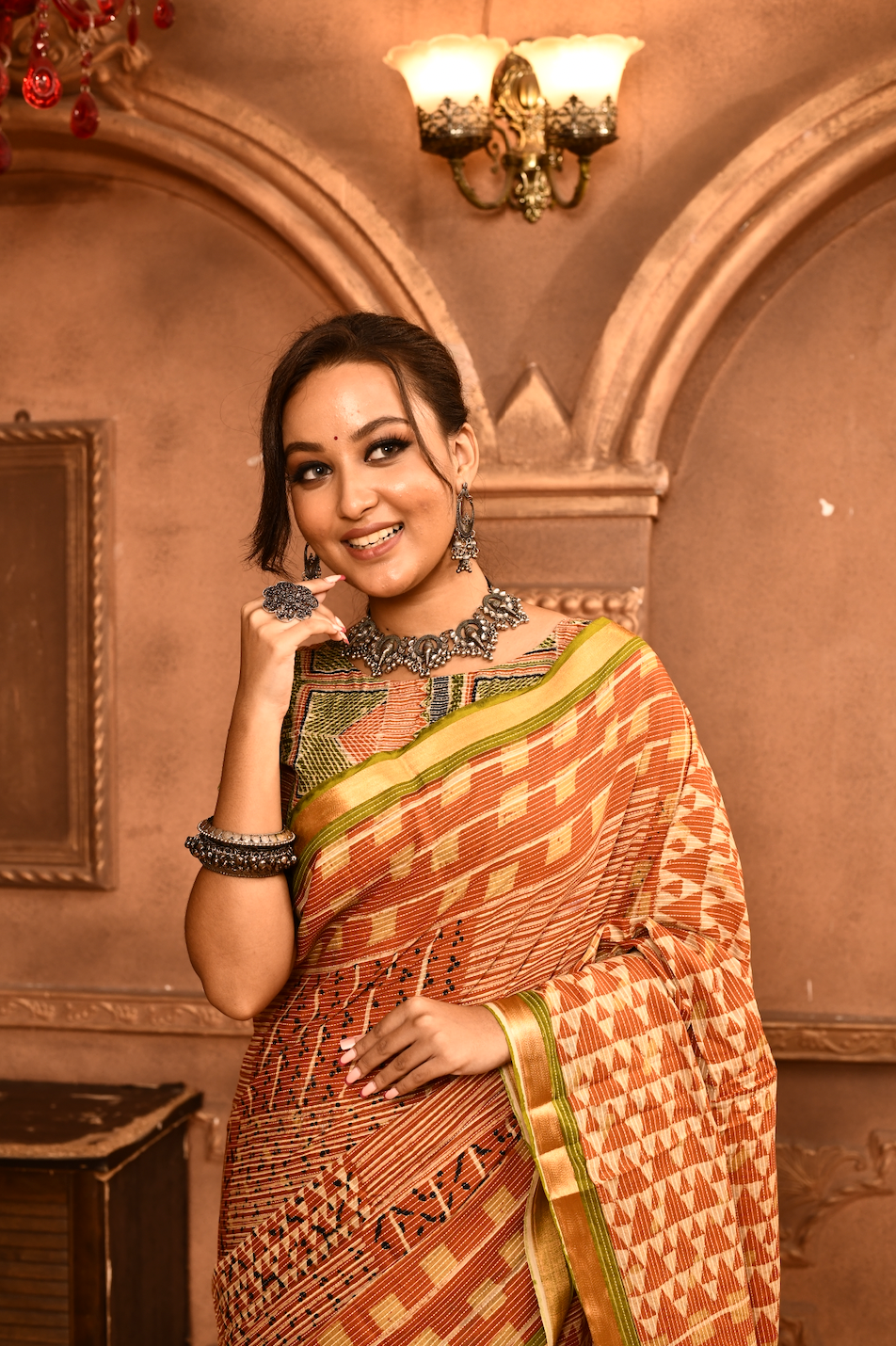 Roopkaantha Mrittika- Orange 100% Organic Cotton Saree with BP