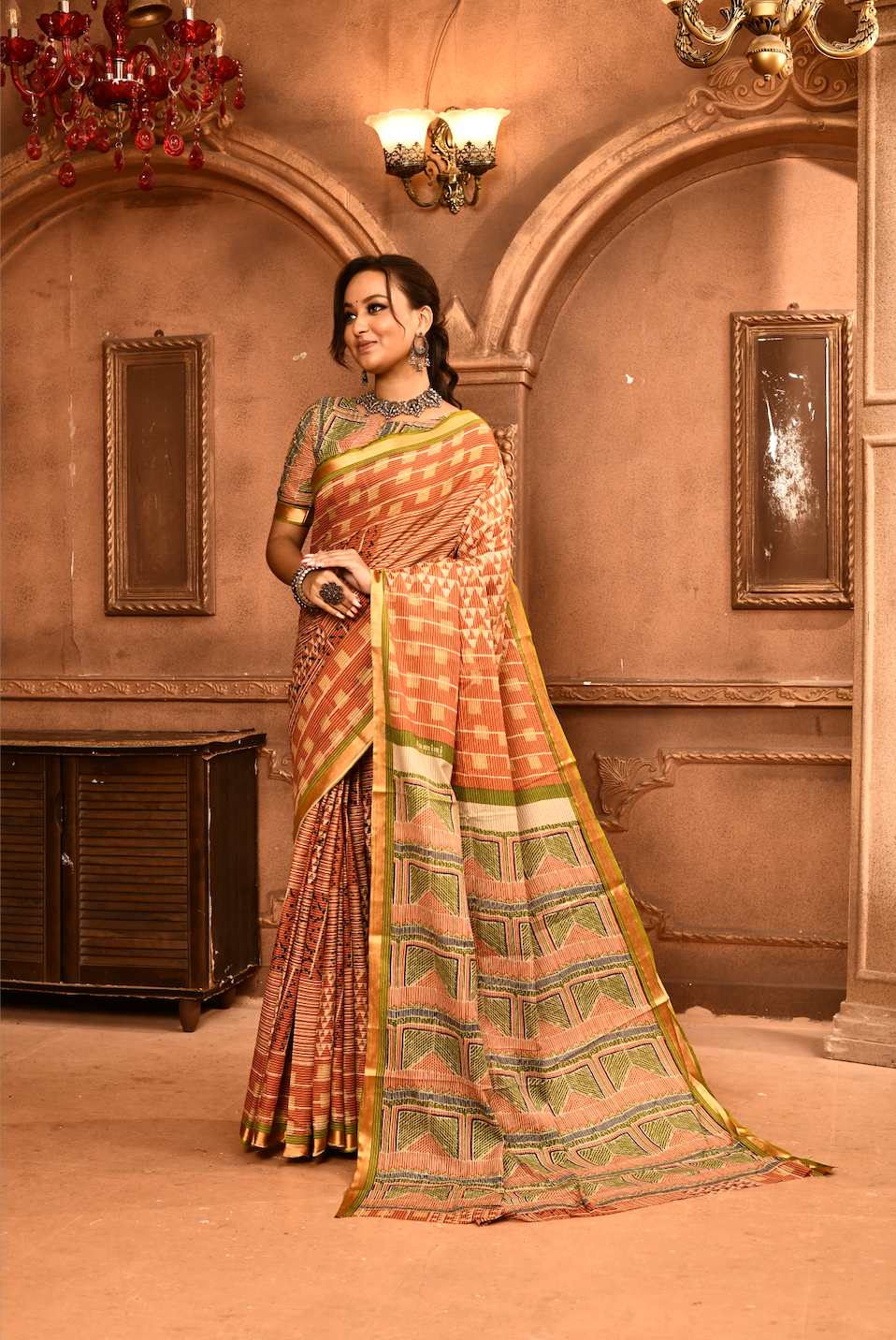 Roopkaantha Mrittika- Orange 100% Organic Cotton Saree with BP